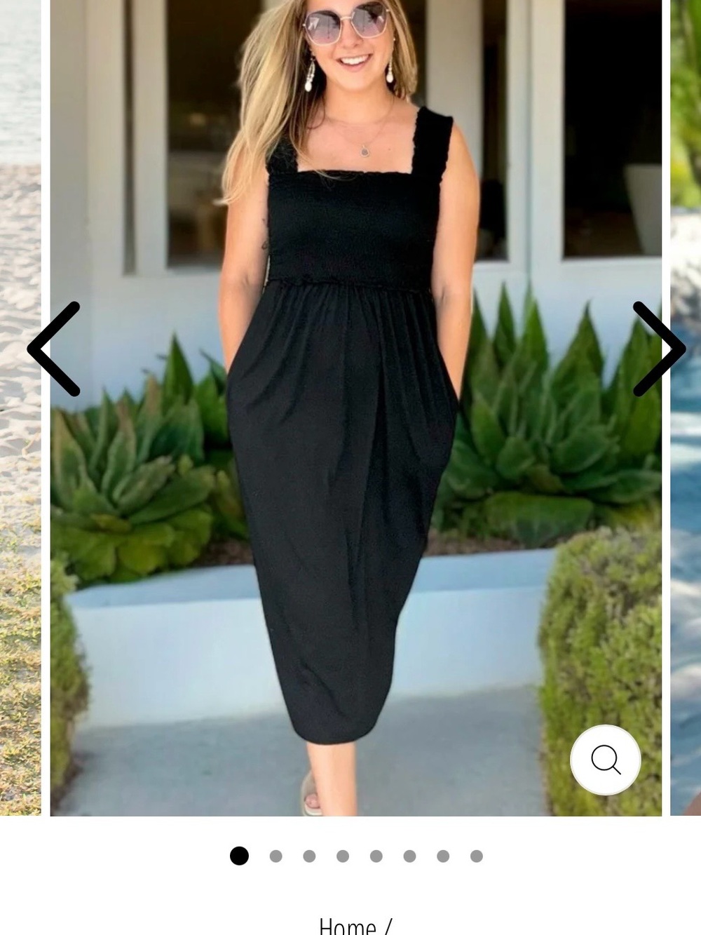 Nursing Queen Black Smocked Square-Neck Midi with Pockets